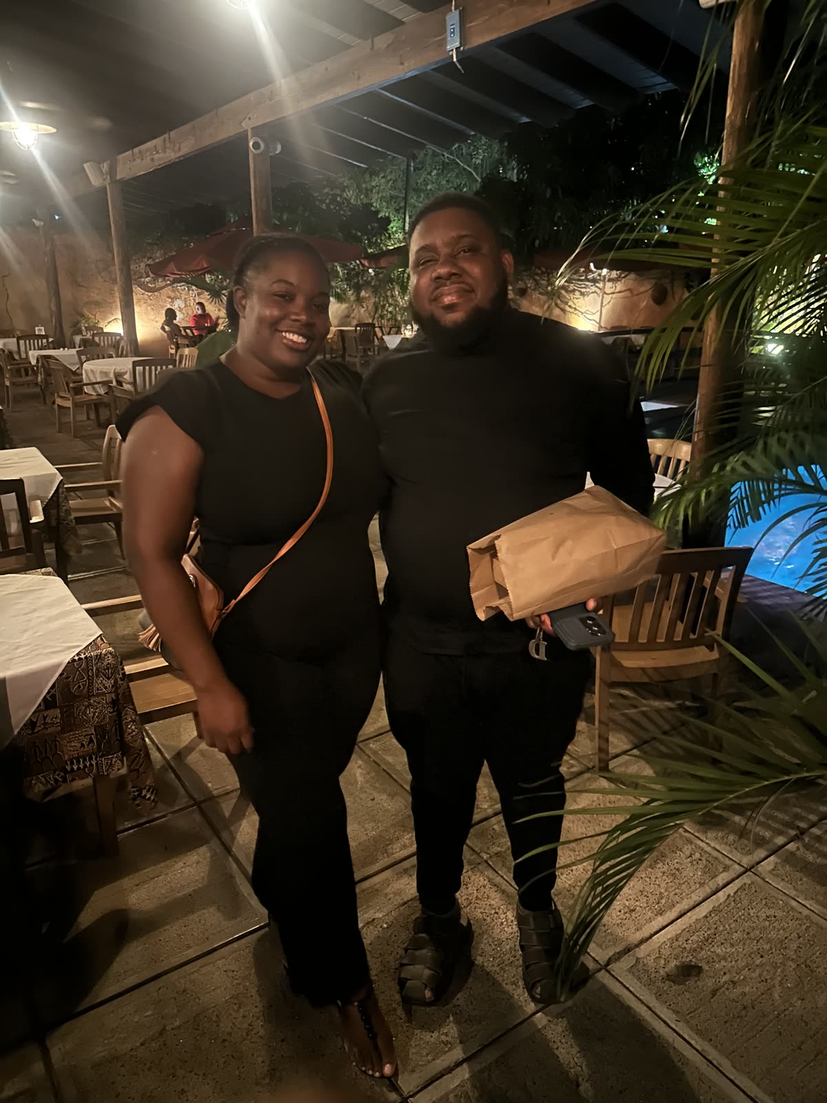 Desmarie and Joanson at an evening dinner